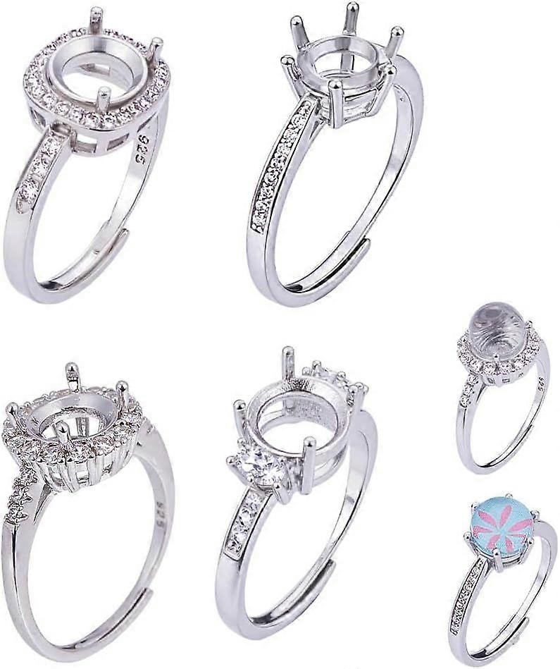 4 Pcs 4 Styles Prong Ring Settings Rhinestone Cabochon Adjustable Silver Ring Base Components for Gemstone DIY Craft Jewelry Making 17-17.8mm