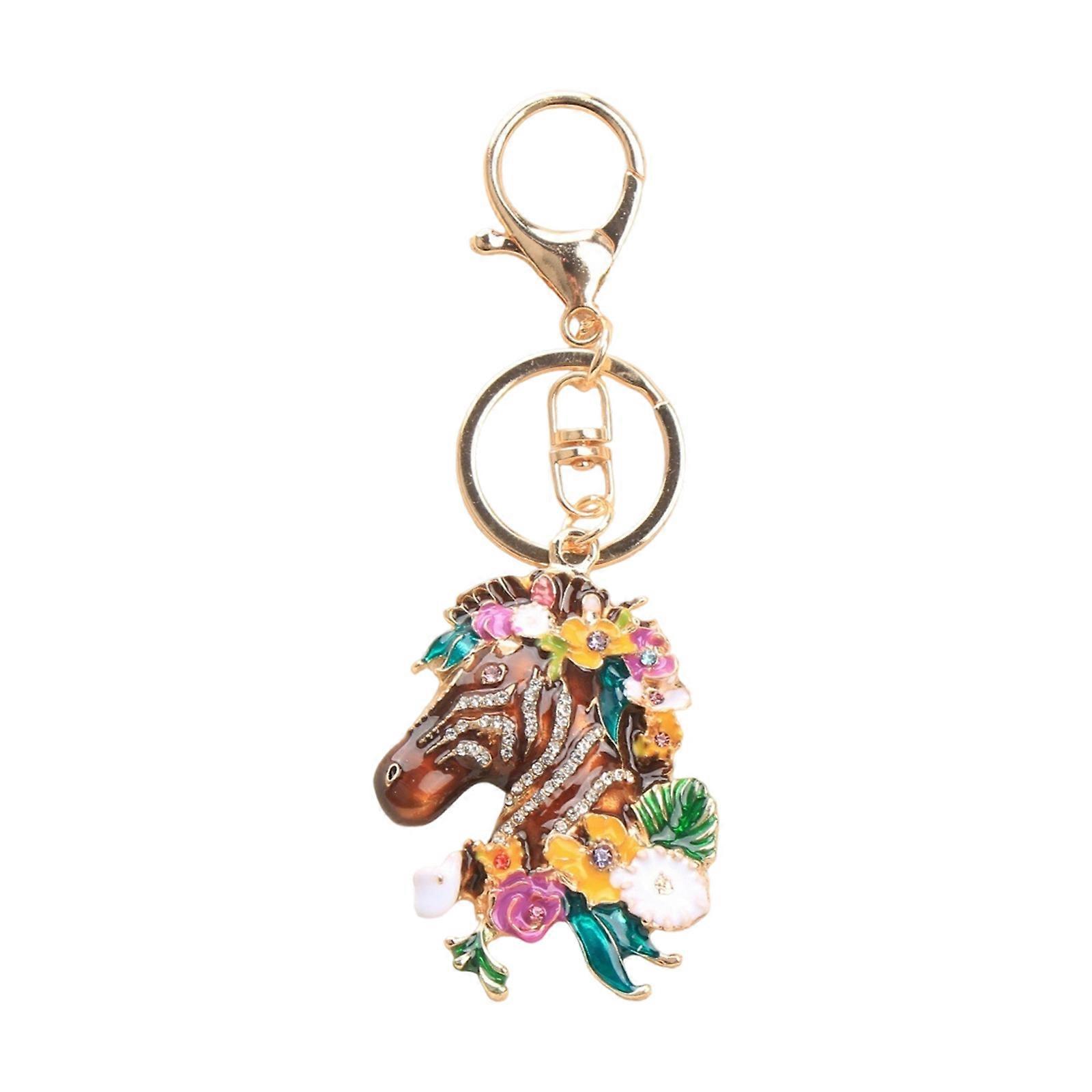 Multipurpose Keychain Accessory Hanging Decoration with Horse and Flower Design for Purse Backpacks and Keys  light brown