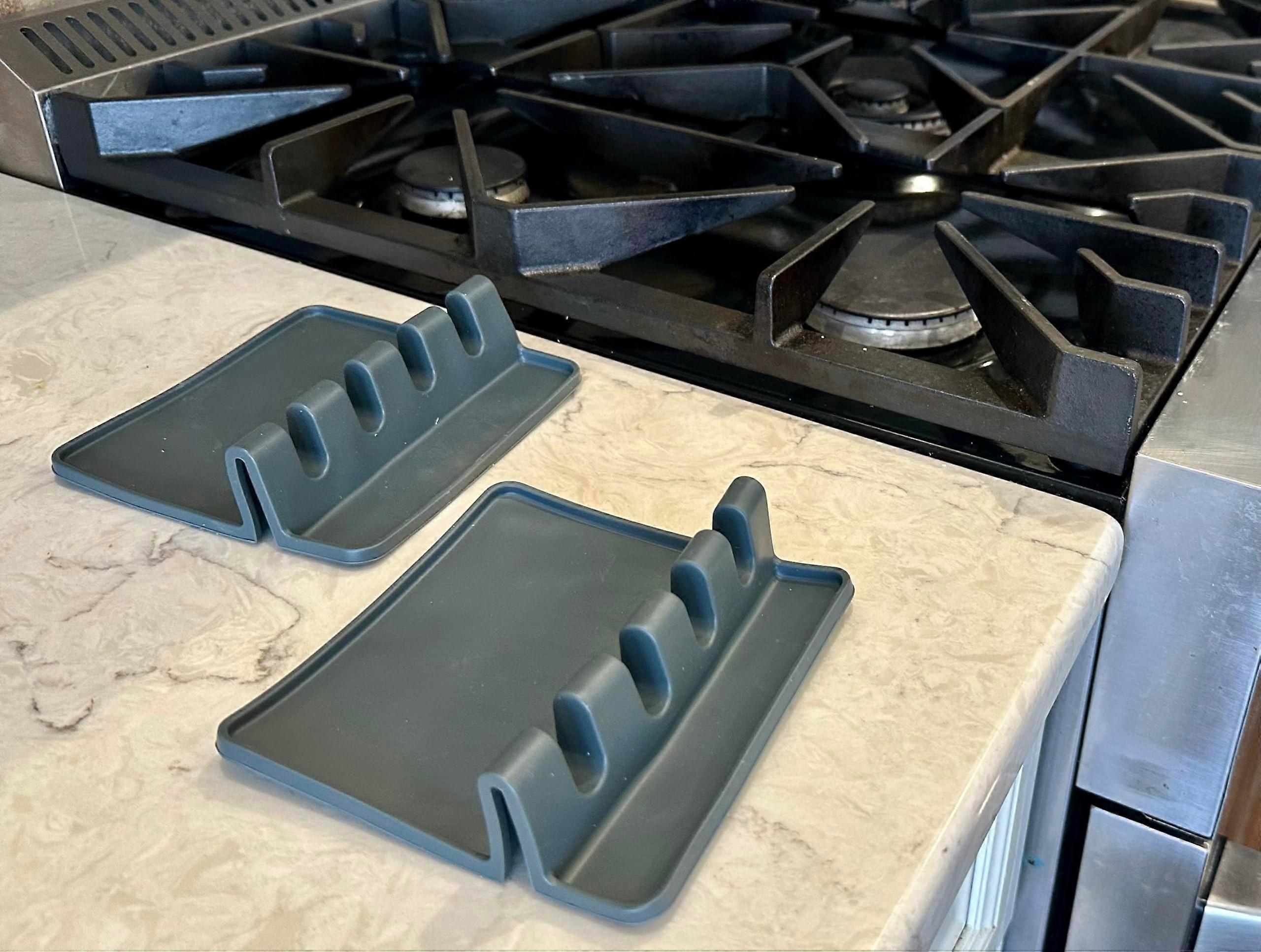 Silicone Utensil Rest with Multiple Slots, Heat Resistant Non Slip Kitchen Spoon Holder for Countertops