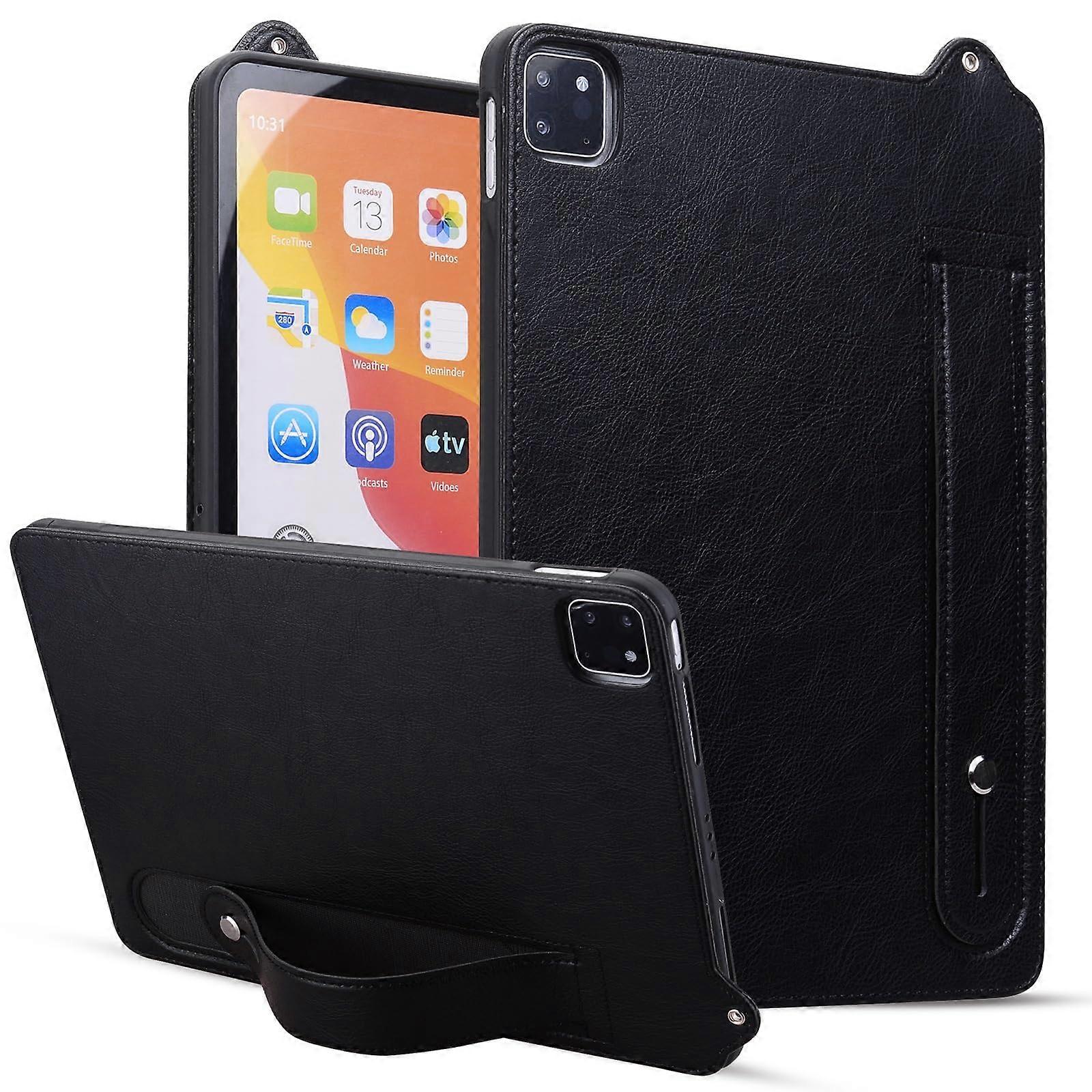 Case for iPad Pro 11 2024 Shockproof Stand with Hand Strap Leather Rugged Drop Protection Black