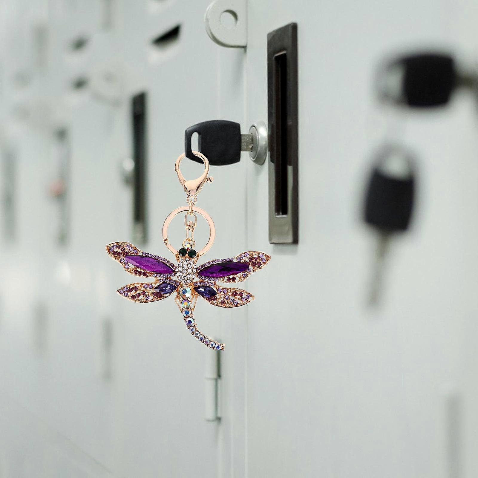 1Pc Creative Dragonfly Keychain Zinc Alloy Keychain Rhinestone Inlaid Keyring
