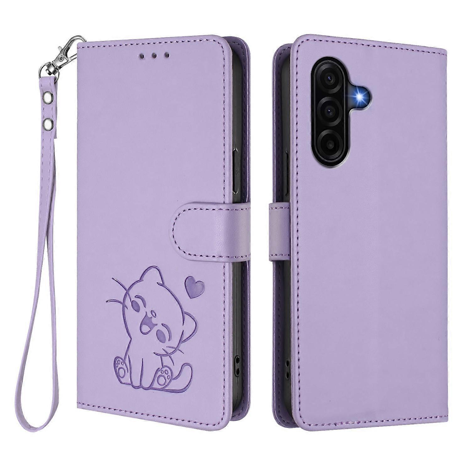 For Samsung Galaxy A37 Wallet Case with Wrist Strap Love Cat Pattern Imprint Leather Phone Cover