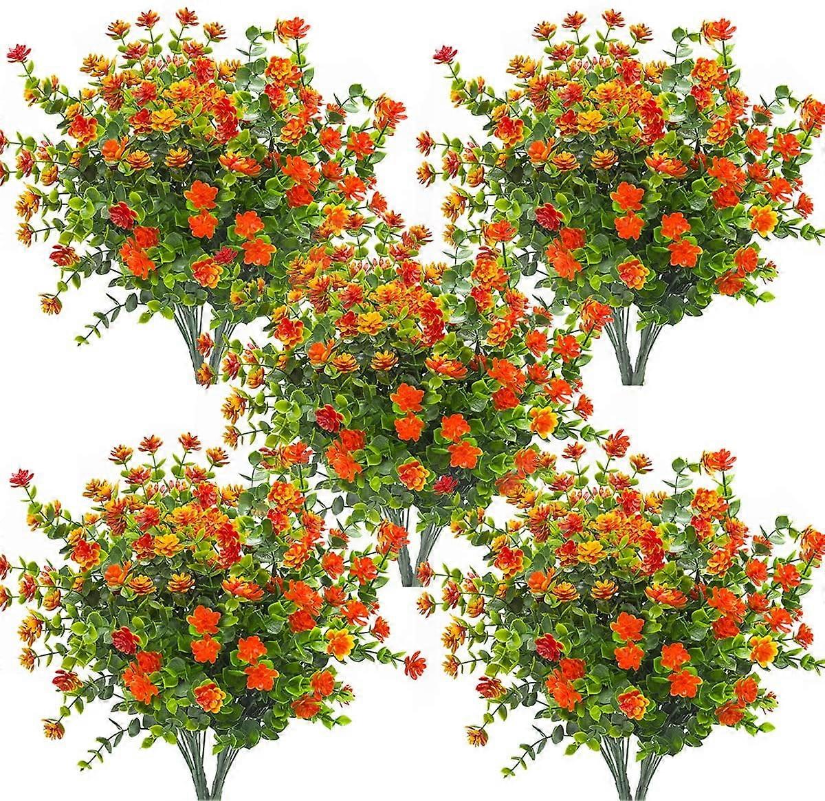 Sinhoon 10 Bundles Artificial Daffodil Outdoors Flowers (Orange-eucalyptus)