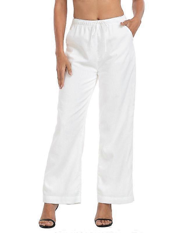HDE Women��s Flowy Flared Linen Drawstring Pants | Casual, Breathable Beach Pants with Pockets, Adjustable Fit & Comfy Fabric Chic Bottom for