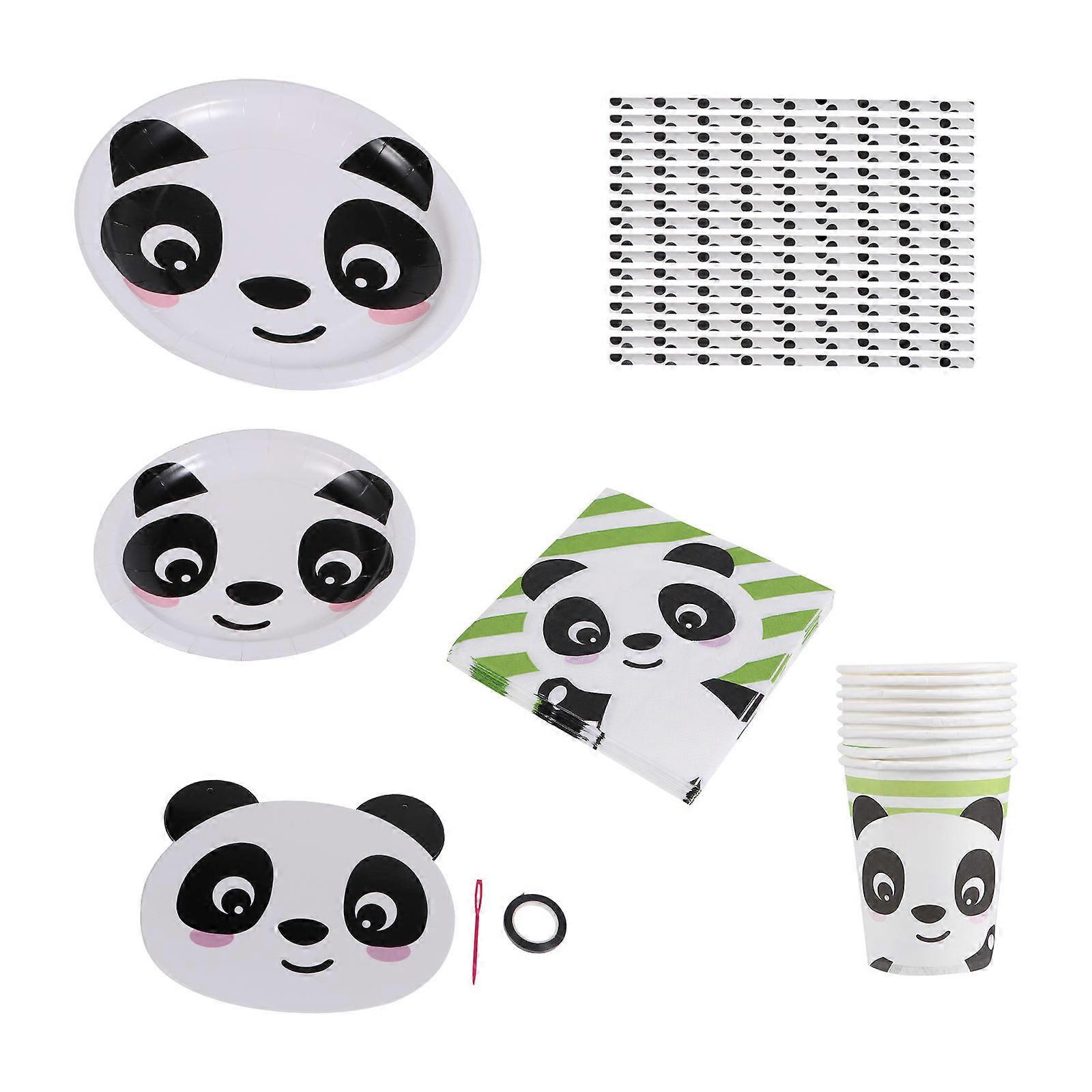 Paper Birthday Tableware Set Panda Style for Party 1Set Included