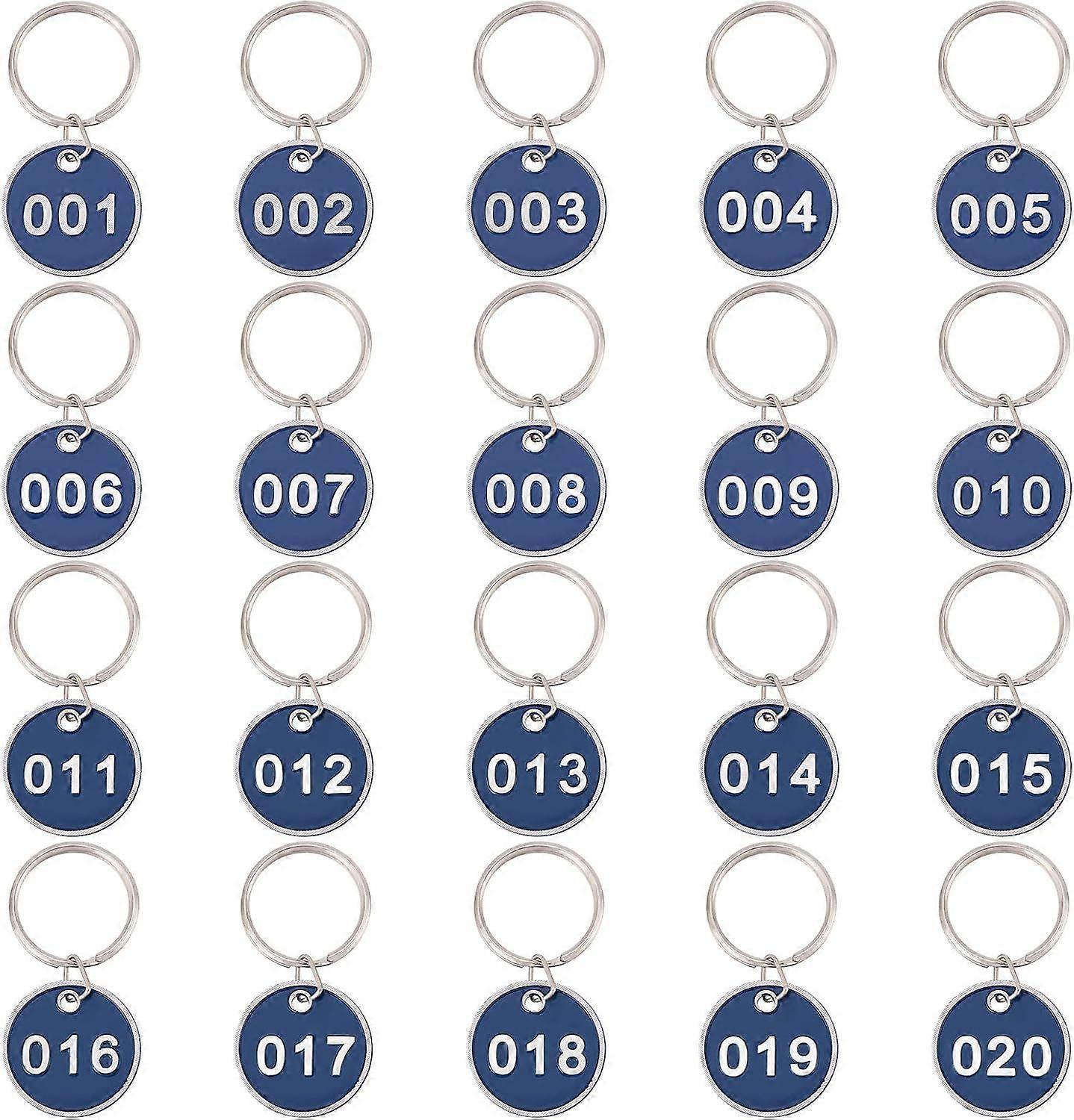 20 Pcs NumberedTags 001~020 Numbered HangTags Flat Round NumberedTags Alloy Metal KeyTag with Iron Key Ring for Luggage Labels IDTag Number Markers