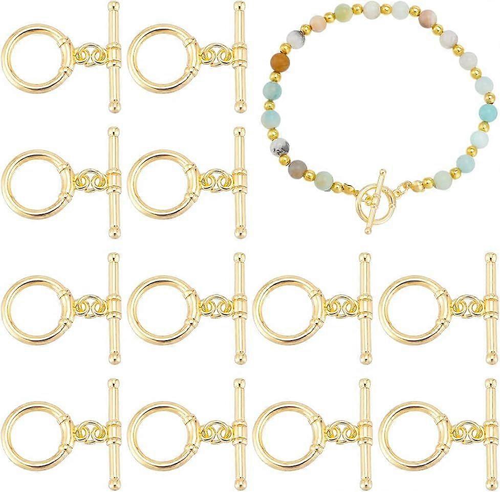 12 Sets 18K Gold Plated Toggle Swirl Clasps Round Toggle Clasps Connectors OT Buckle Closure Round Claps Connectors with Jump Rings for Necklaces Brac