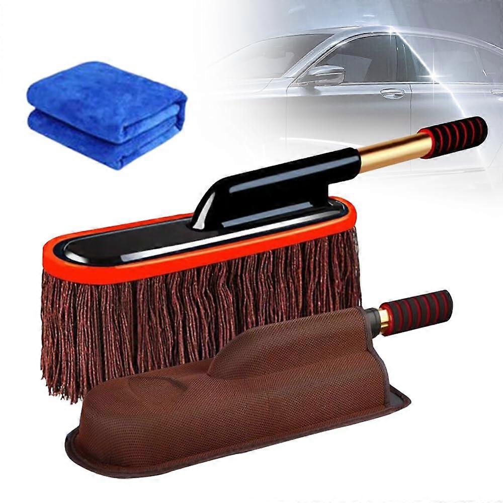 Car Duster with Telescopic Handle, Scratch Paraffin Cotton, Rotating Head for SUV Truck RV (Brown)