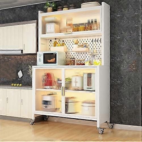 5Tier Kitchen Baker's Rack with Storage Cabinet, Wheels, Adjustable Shelf, 100cm White