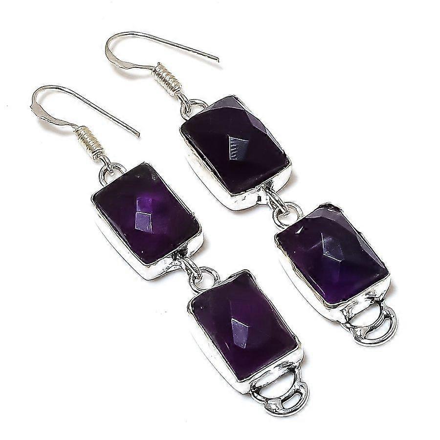 Amethyst Gemstone 925 Sterling Silver Gift Jewelry Earring 2.52"