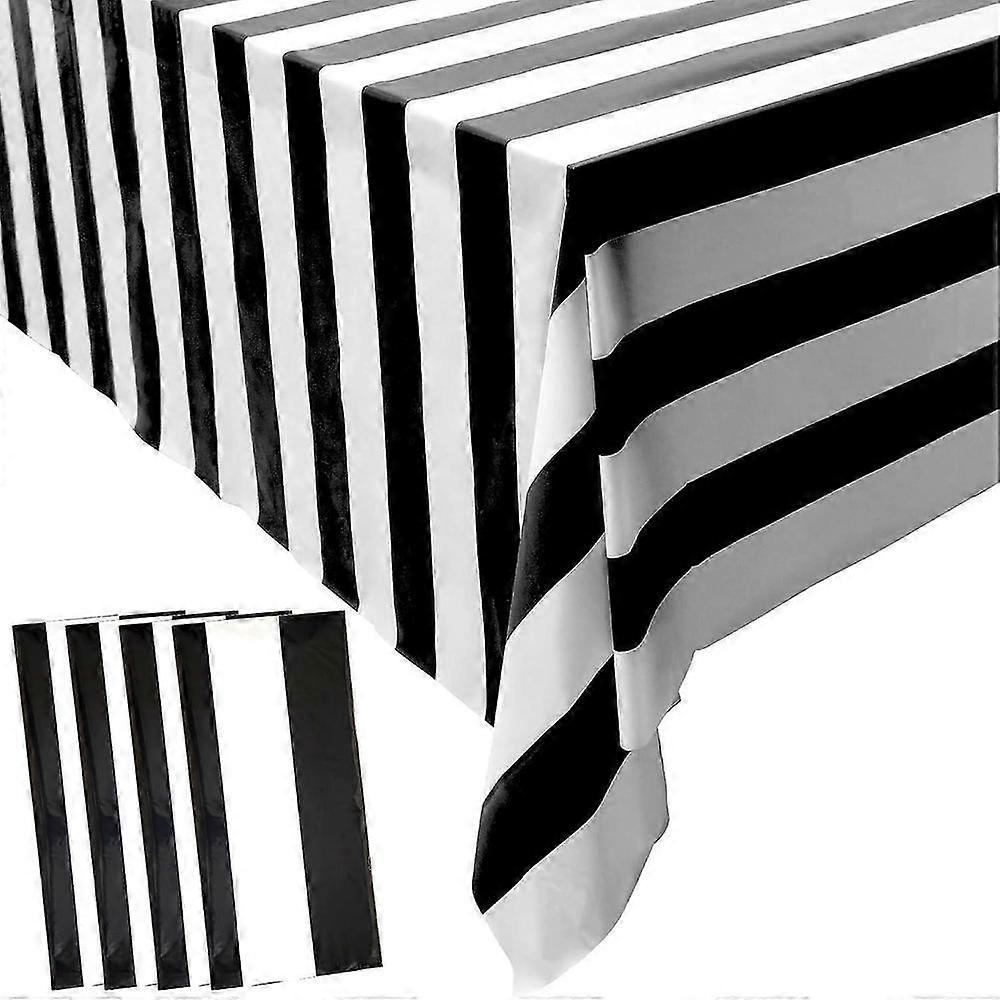 4-Pack Black and White Striped Plastic Tablecloth, Waterproof Rectangular Table Cover for