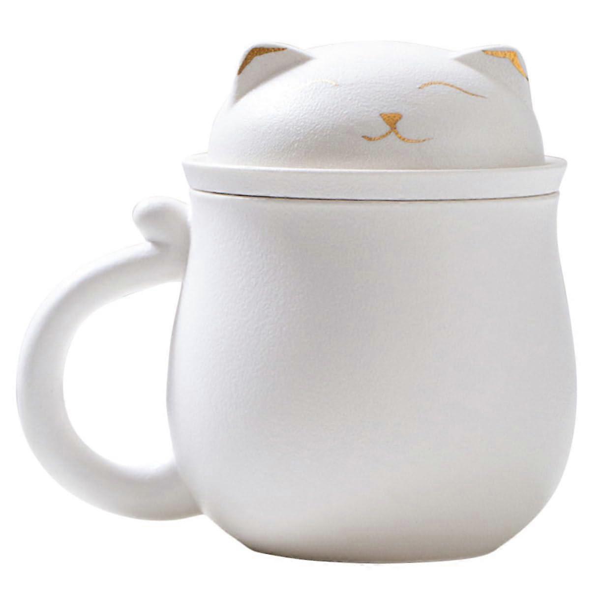 Ceramic Tea Cup with Strainer and Infuser, HeatResistant Large Mug for Office, White