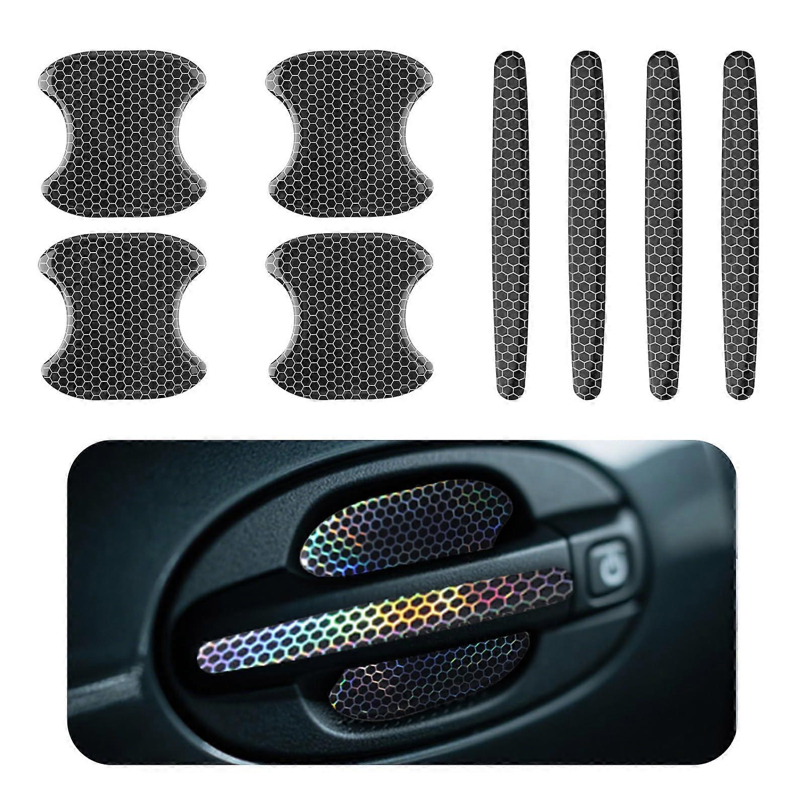 8PCS Reflective Car Door Handle Protector AntiScratch Waterproof Honeycomb Design Cover