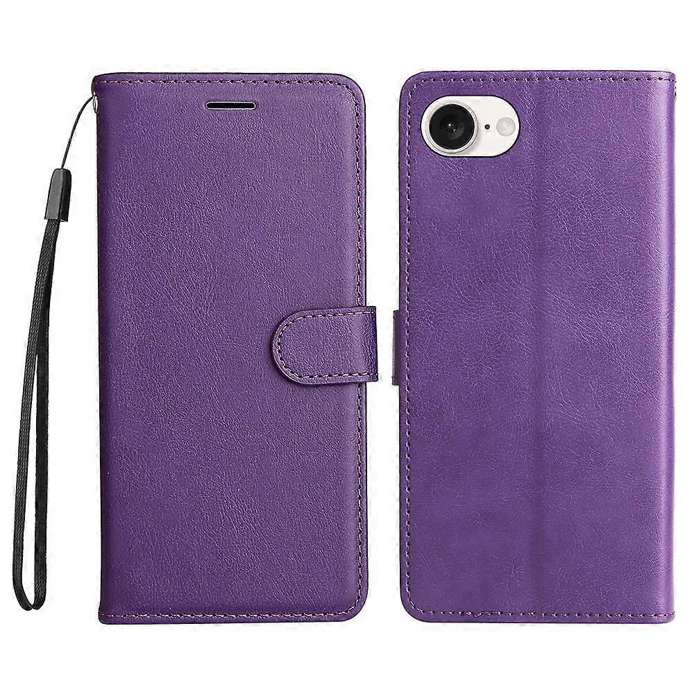 For iPhone 16e Case Solid Color Leather Mobile Cover Wallet Stand with Strap