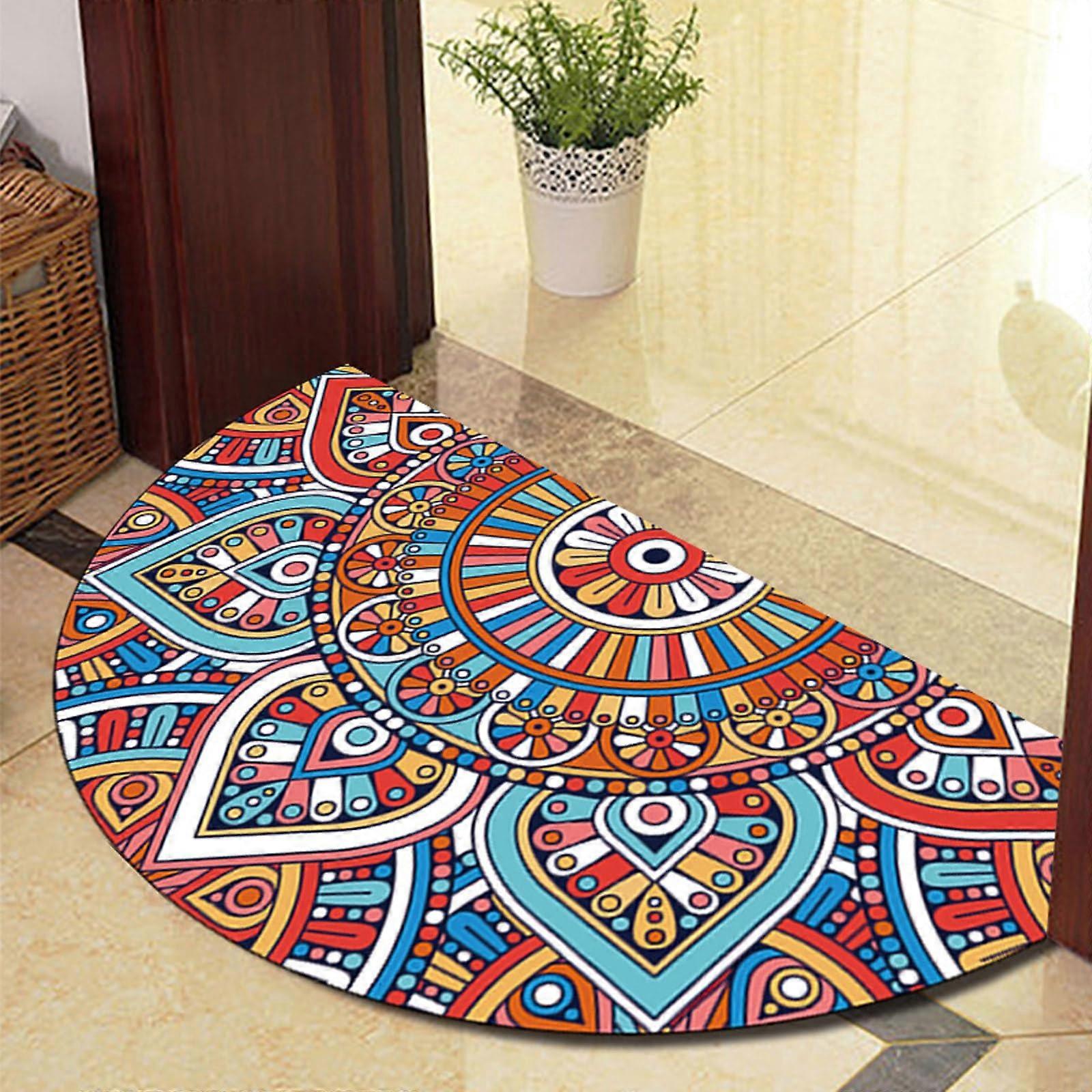 Half Circle Door Mat 40x60cm with Nonslip TPR Backing, Quick Dry Surface, Decorative Floral Pattern