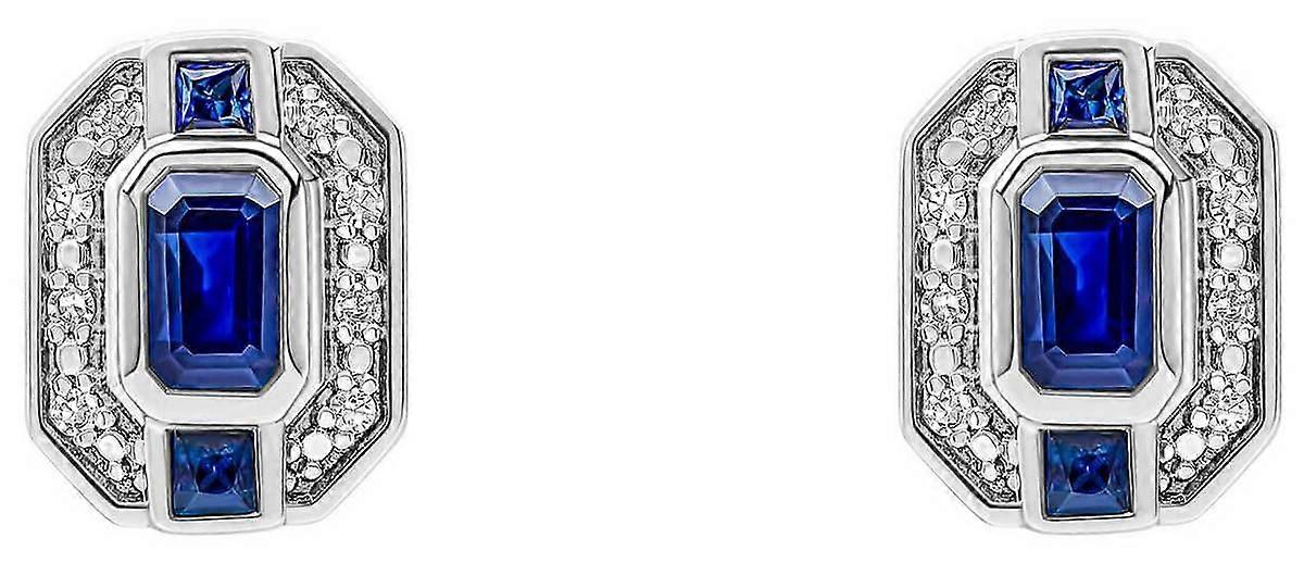 Elements Gold Sapphire Channel and Diamond Earrings - Blue