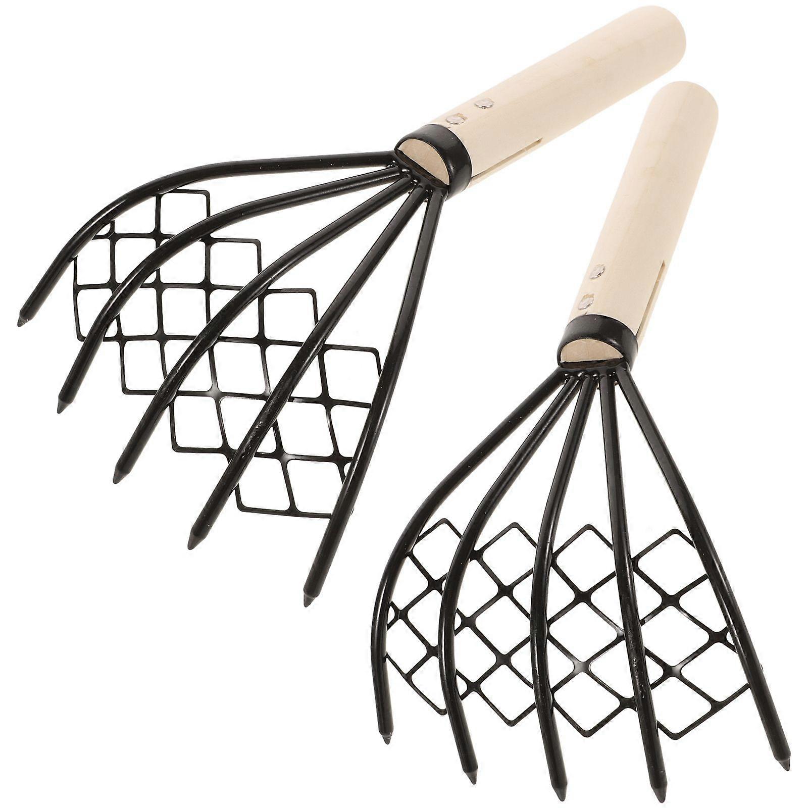 2pcs Carbon Steel Clam Rake with Net Oyster Shell Digging Tool Rake Tool