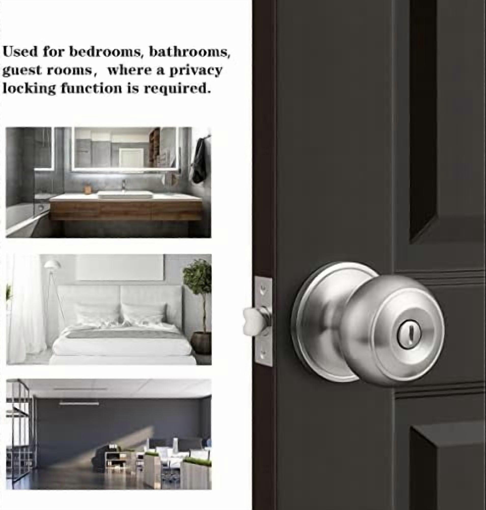 Privacy Interior Door Knobs Bed and Bath Handles Keyless Sain Nickel Locksets, 6 Pack