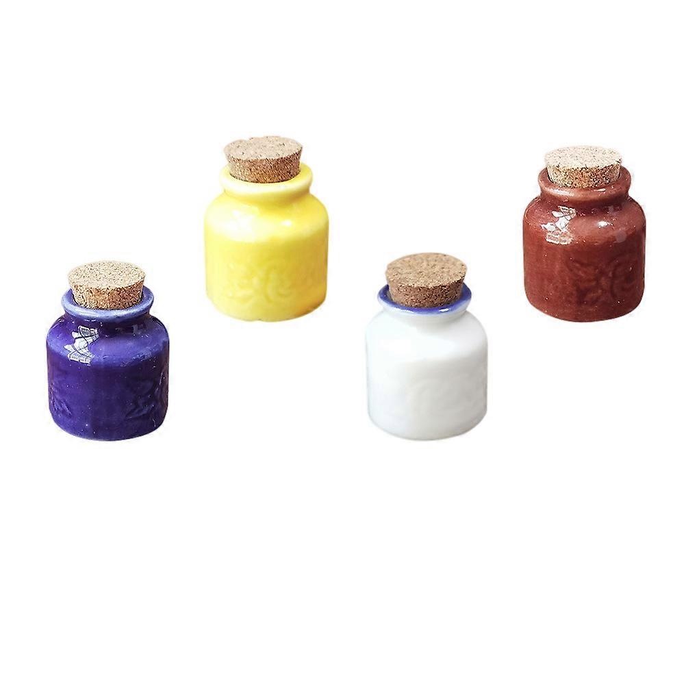 Mini Ceramic Jars Decor for Desktop Use 4Pcs Ceramic Jars Ornament