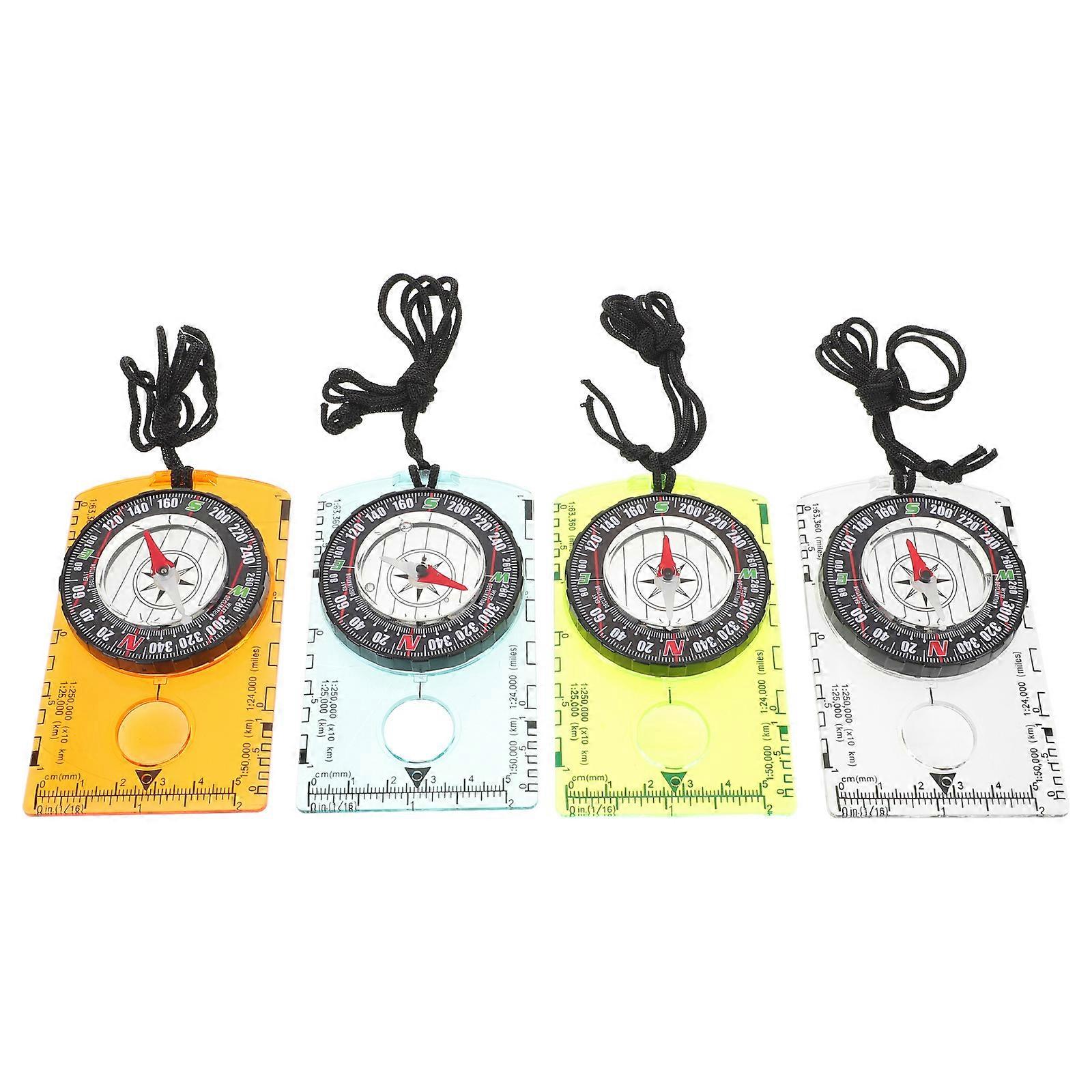 Outdoor Navigation Compass Acrylic Map Ruler for Exploration 4Pcs Set