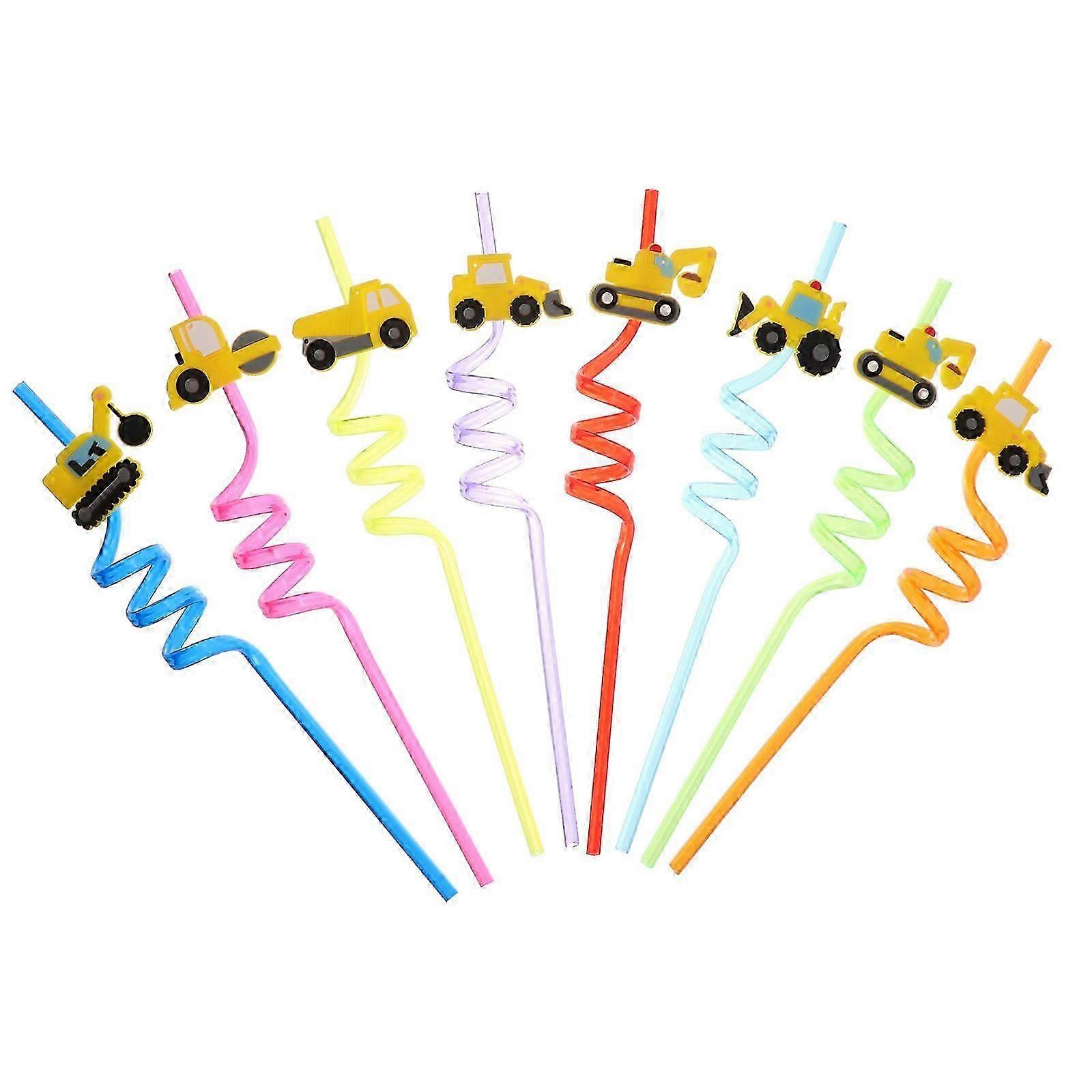 Cartoon Straw Engineering Car Drinking Straws for Party 8Pcs