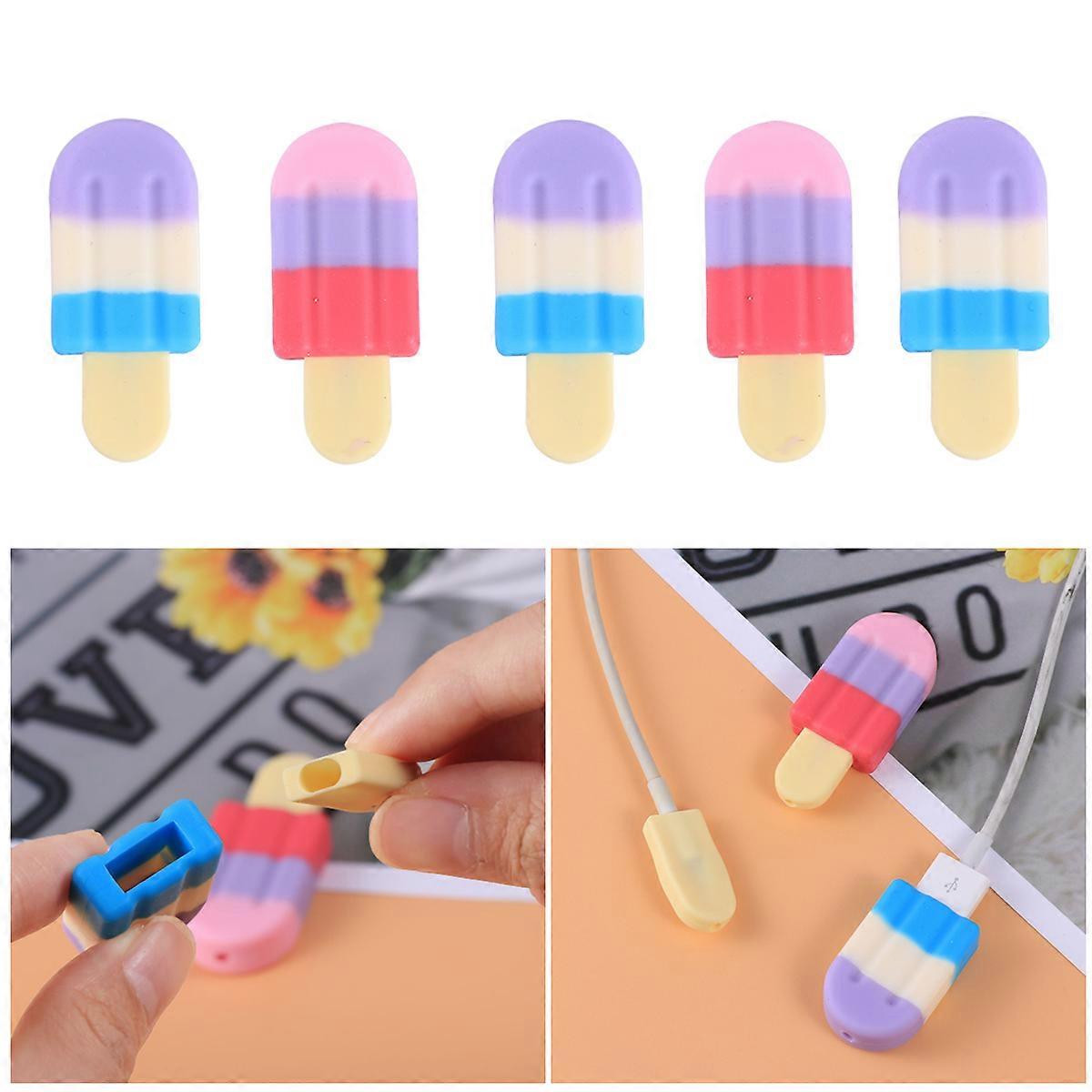 Data Line Protector Colorful Ice Cream Shape for Cable Organizing 5Pcs