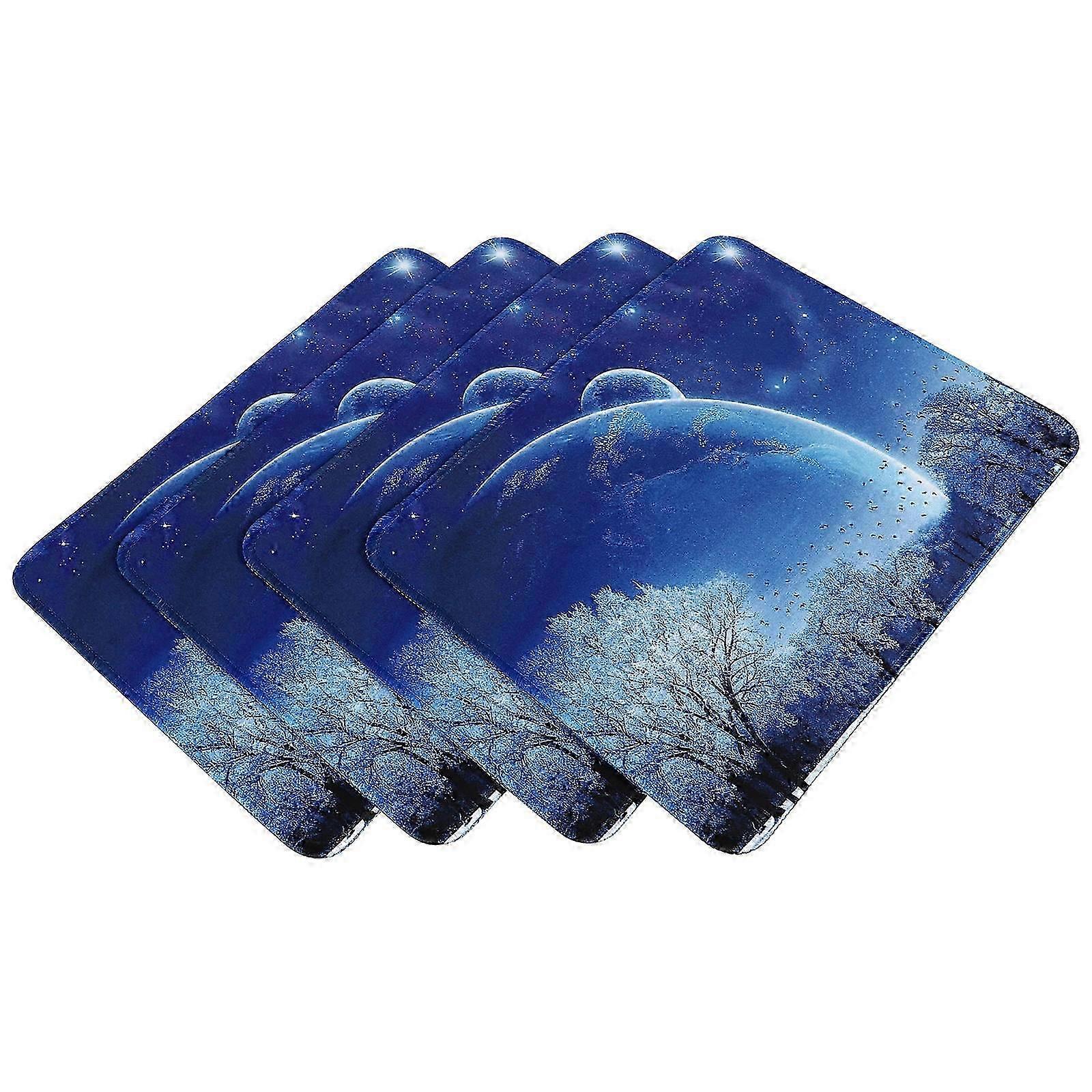 Lock Edge Mouse Pad Rubber Mat for Computer Use 4Pcs Blue Pattern Desk Accessories