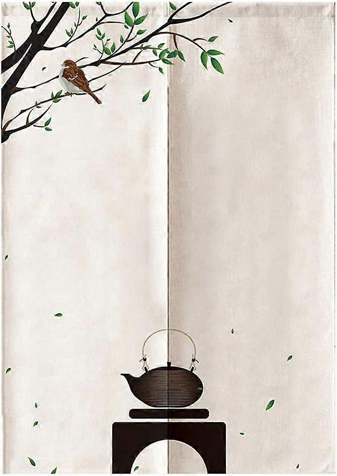 Bule de Tapeçaria de Cortina de Porta Noren Japonês (Galhos e Pássaros, 33,5 Polegadas x 59 Polegadas)