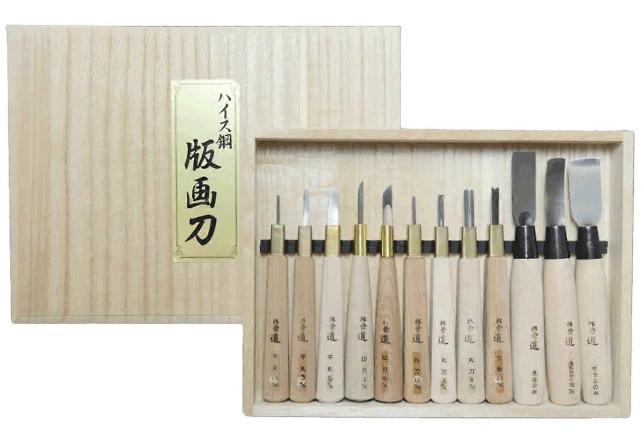 Michihamono 12 Piece Wood Carving Gouges & Chisels Woodblock Printing Tools Set