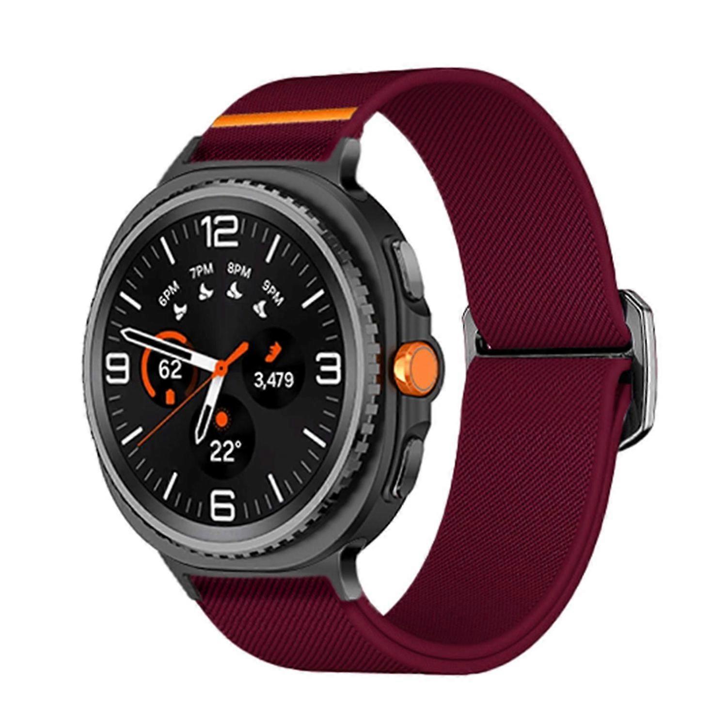 Elastic nylon sports strap for Samsung Galaxy Watch 8 / 8 Classic with sliding clasp, burgundy