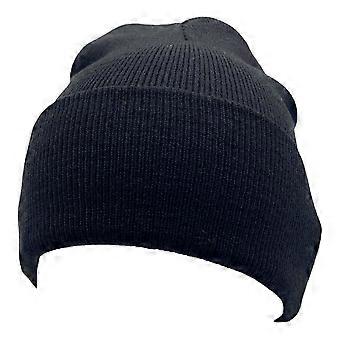 Gebreide muts met omslagrand voor heren en dames, zachte toboggan muts, zwart