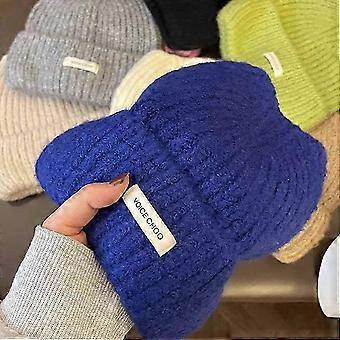 Damen Rippstrickmütze Winter Warm Cuff Beanie, Blau