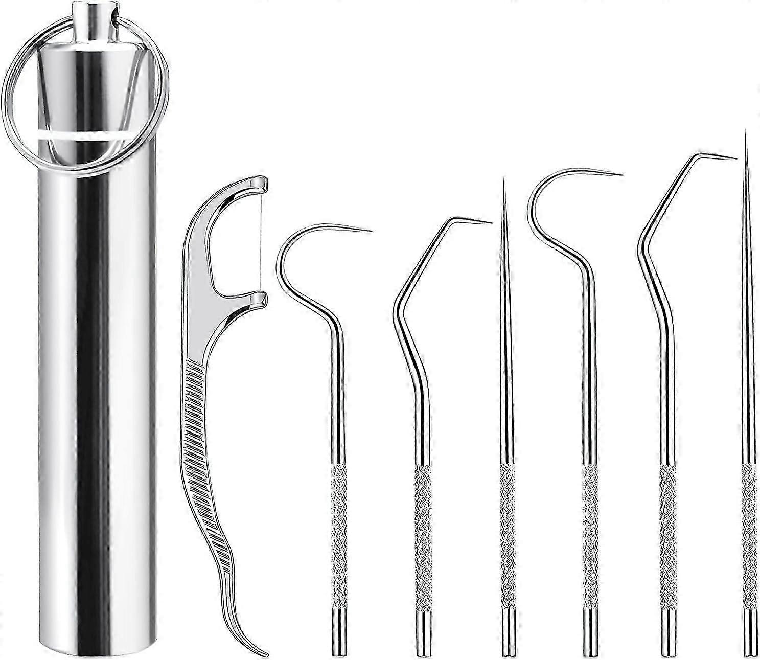 7Pcs Reusable Metal Toothpicks compatible with Teeth, Portable Stainless Stee