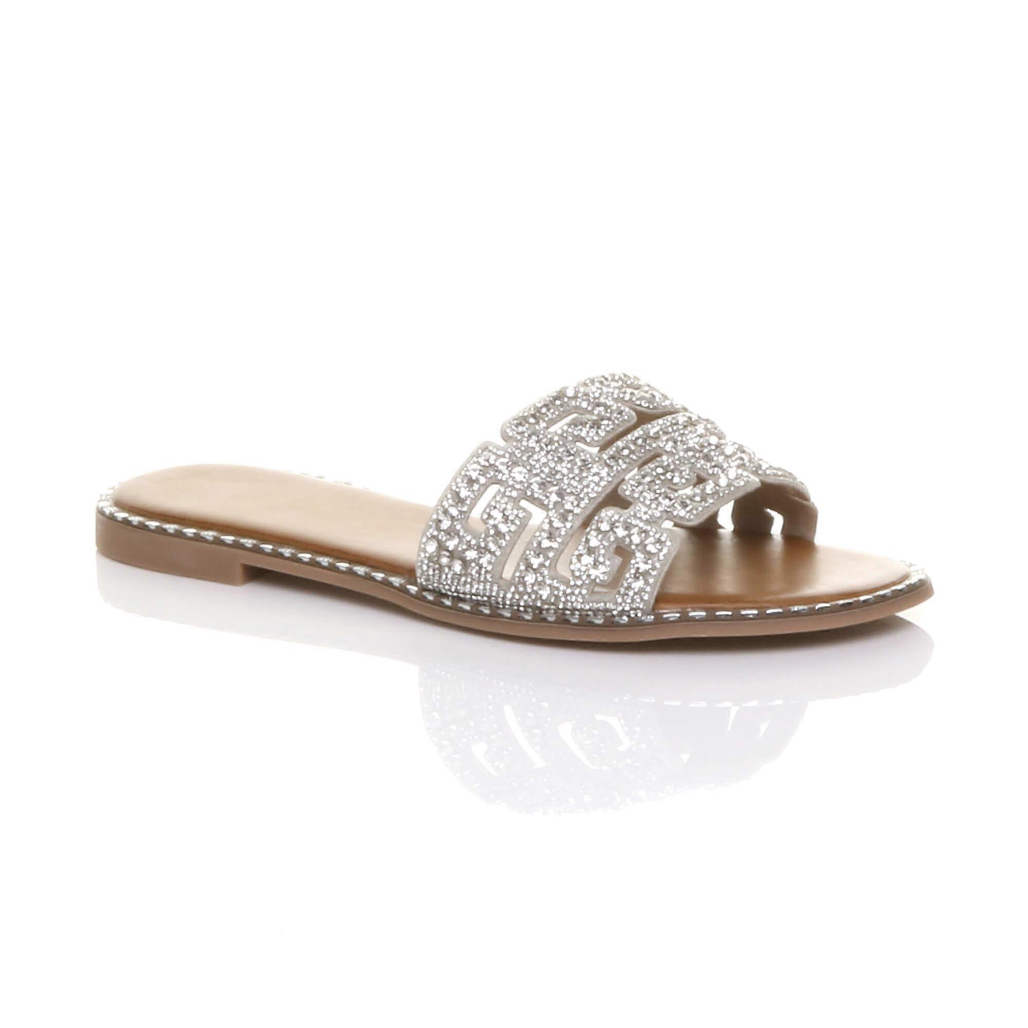 Sandali piatti con strass, infradito, ciabatte
