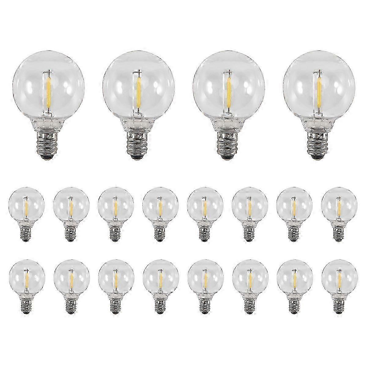 20 Pcs G40 LED Replacement Light Bulbs E12 Screw Base Shatterproof LED Globe Bulbs compatible with Solar String