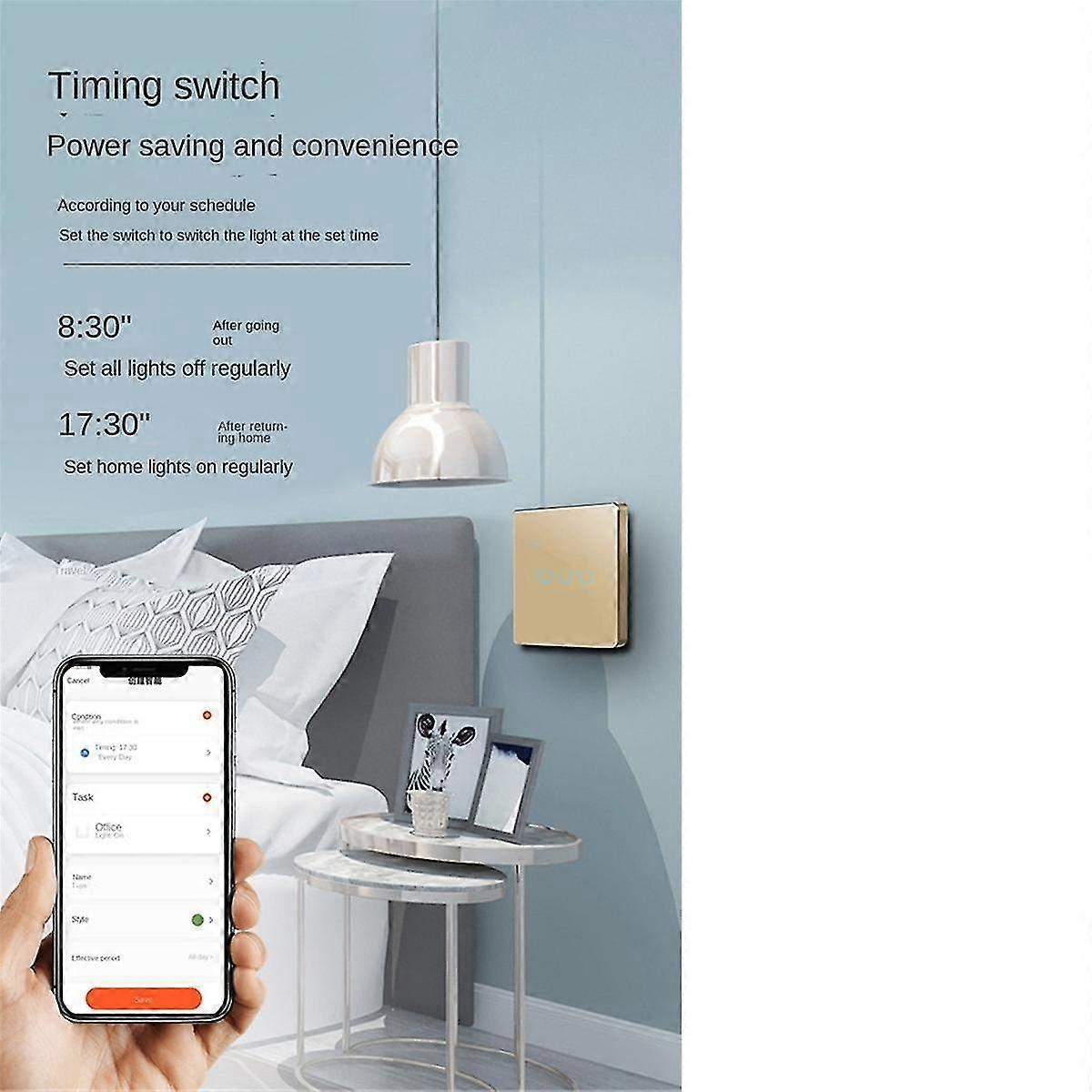 Tuya Wifi Smart Switch Touch Light Switch Zero Fire Line 1 Switch Gold