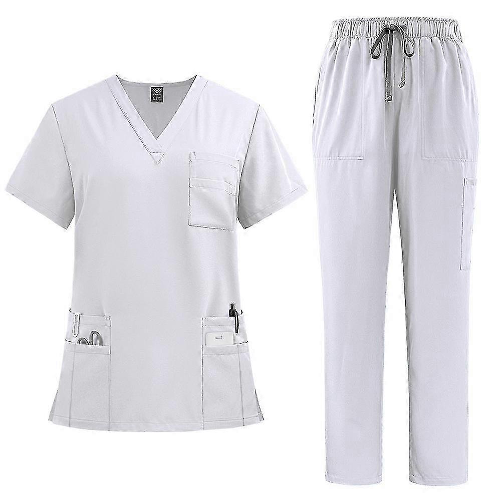 V-Neck Drawstring Scrubs Set 12 Pockets