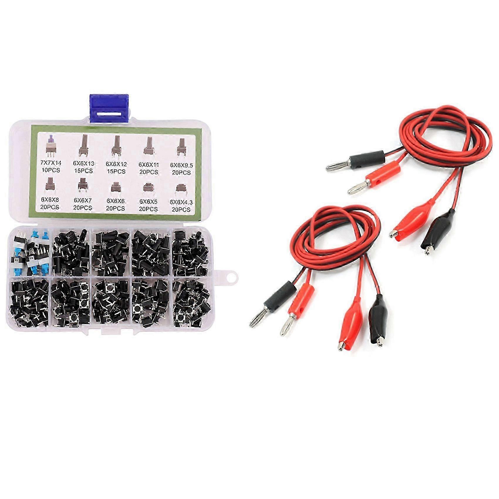2PCS Alligator Clip to Banana Plug Multimeter Test Lead with 180PCS Tactile Push Button Switch Micro-Trigger_fgz