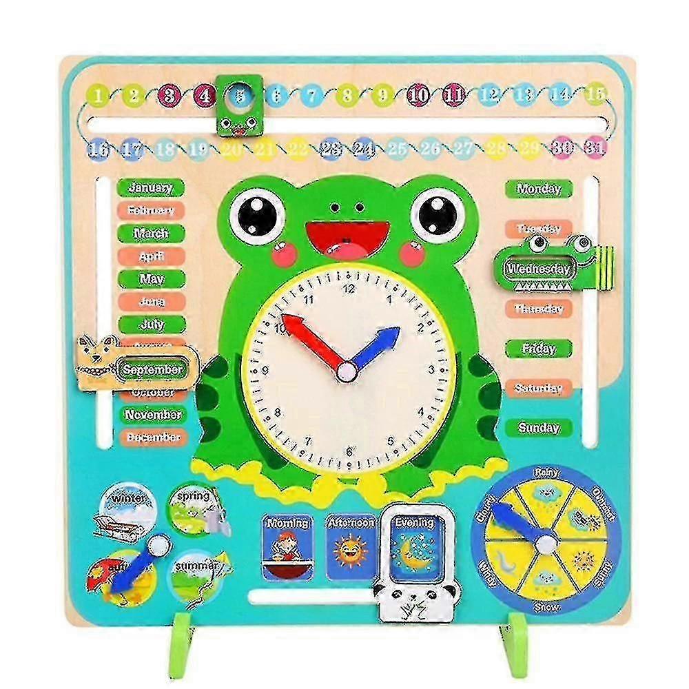 Multi-functional Wooden Clock Enducational Timing Learning Tool Time Month Date
