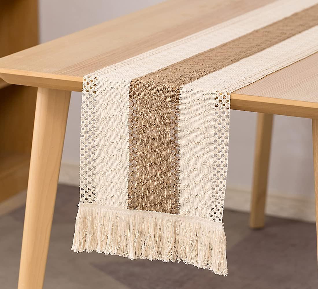 Table Runner With Tassels Cotton Hessian Table Runner, Boho Coffee Table Runners For Dining Party