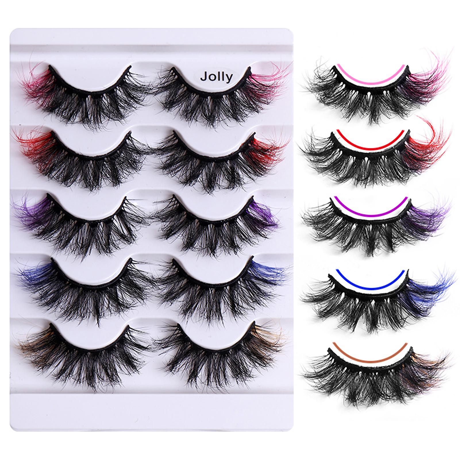 5 Pairs Mixed Color Eyelashes 8d Dense Curl Dramatic Volume Devil Princess Cosplay Makeup