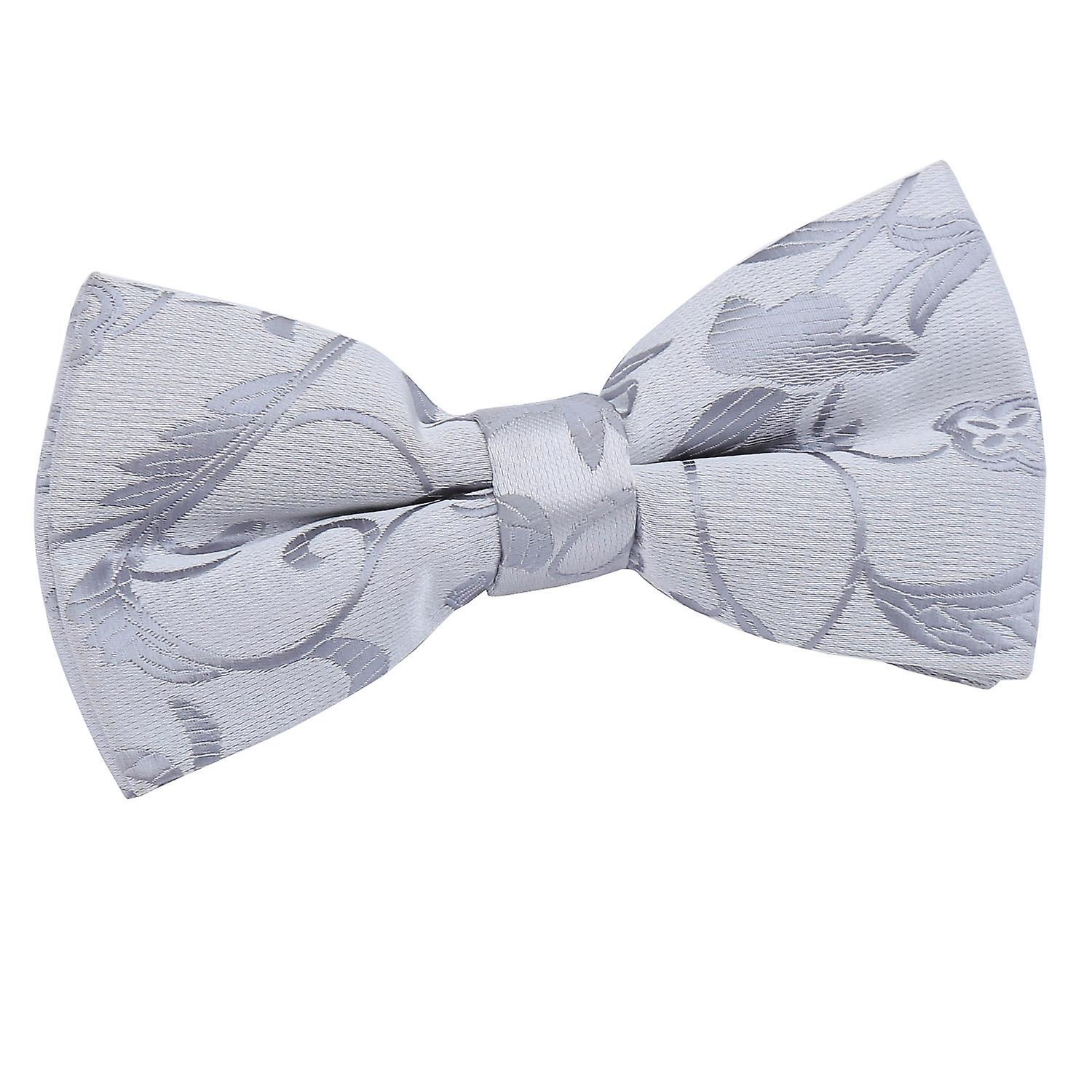 Silver Floral Pre-Tied Bow Tie