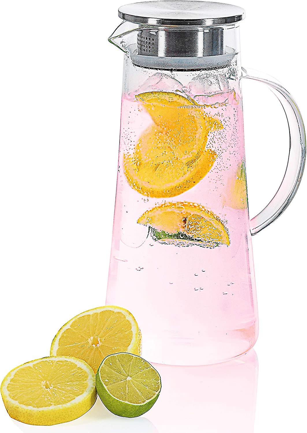 1.5l البورسليكات إبريق زجاجي مع غطاء من الفولاذ المقاوم للصدأ للفواكه الساخنة / الباردة مثلجة المشروبات الشاي الحليب القهوة النبيذ الاحمر