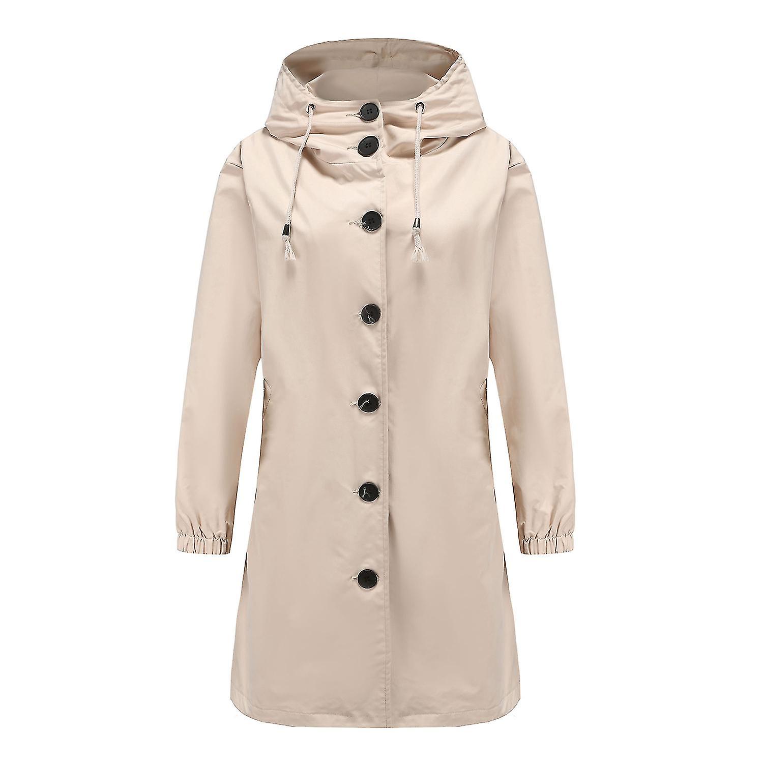Shevog Giacca da donna con bavero e bottoni, cappotto lungo con tasca, Albicocca, 34