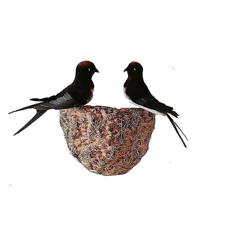Lot de 2 hirondelles en mousse synthétique noire avec nid pour embellir la décoration