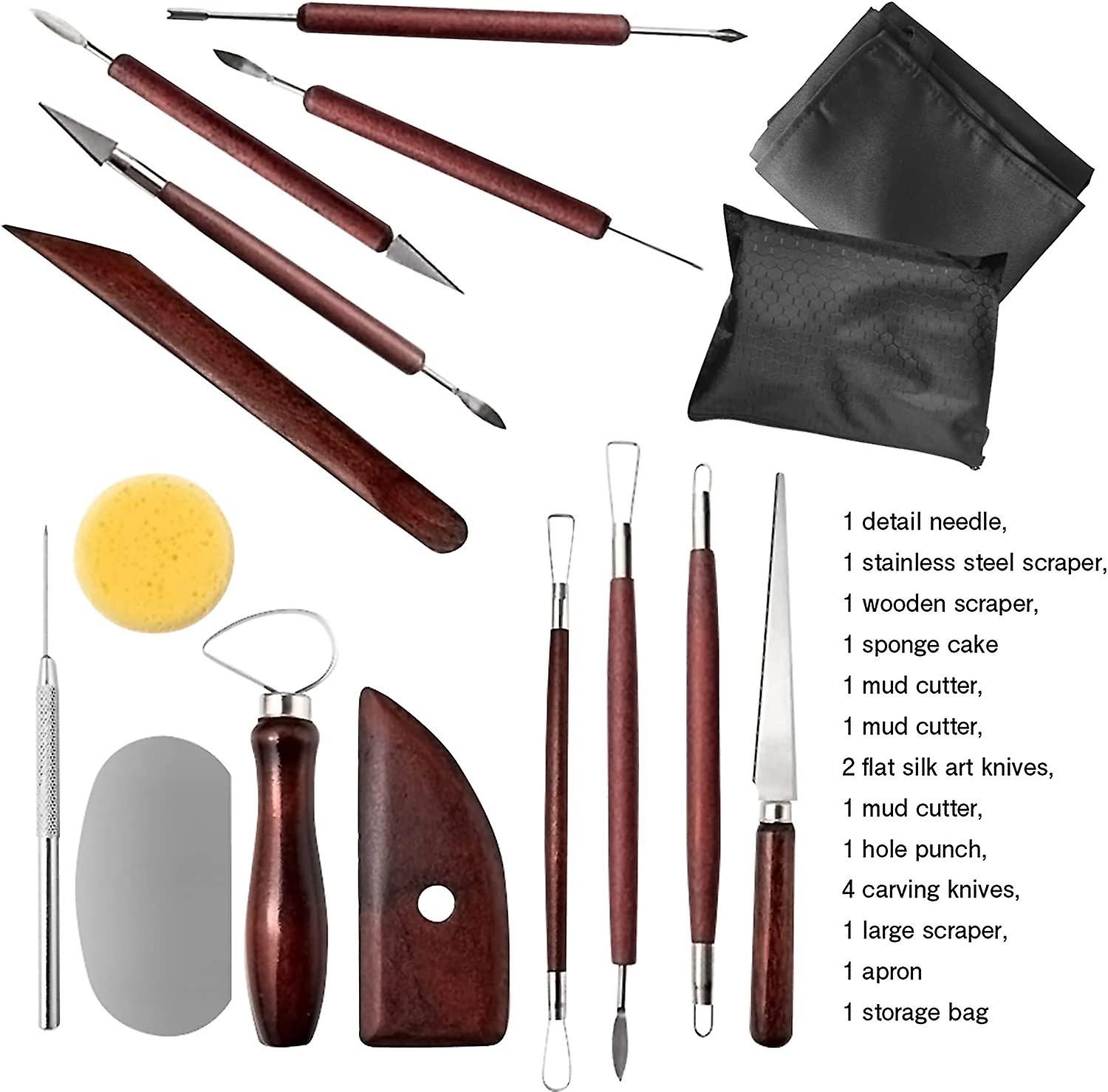 17 Piece Pottery Polymer Clay Sculpting Tools Kits With Wooden Handle