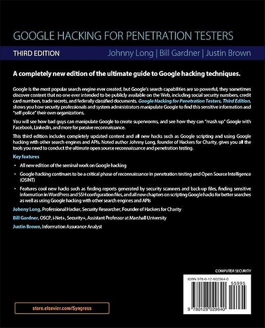 Google Hacking For Penetration Testers by Justin Information Security Professional at One Worlds Lab Brown Paperback