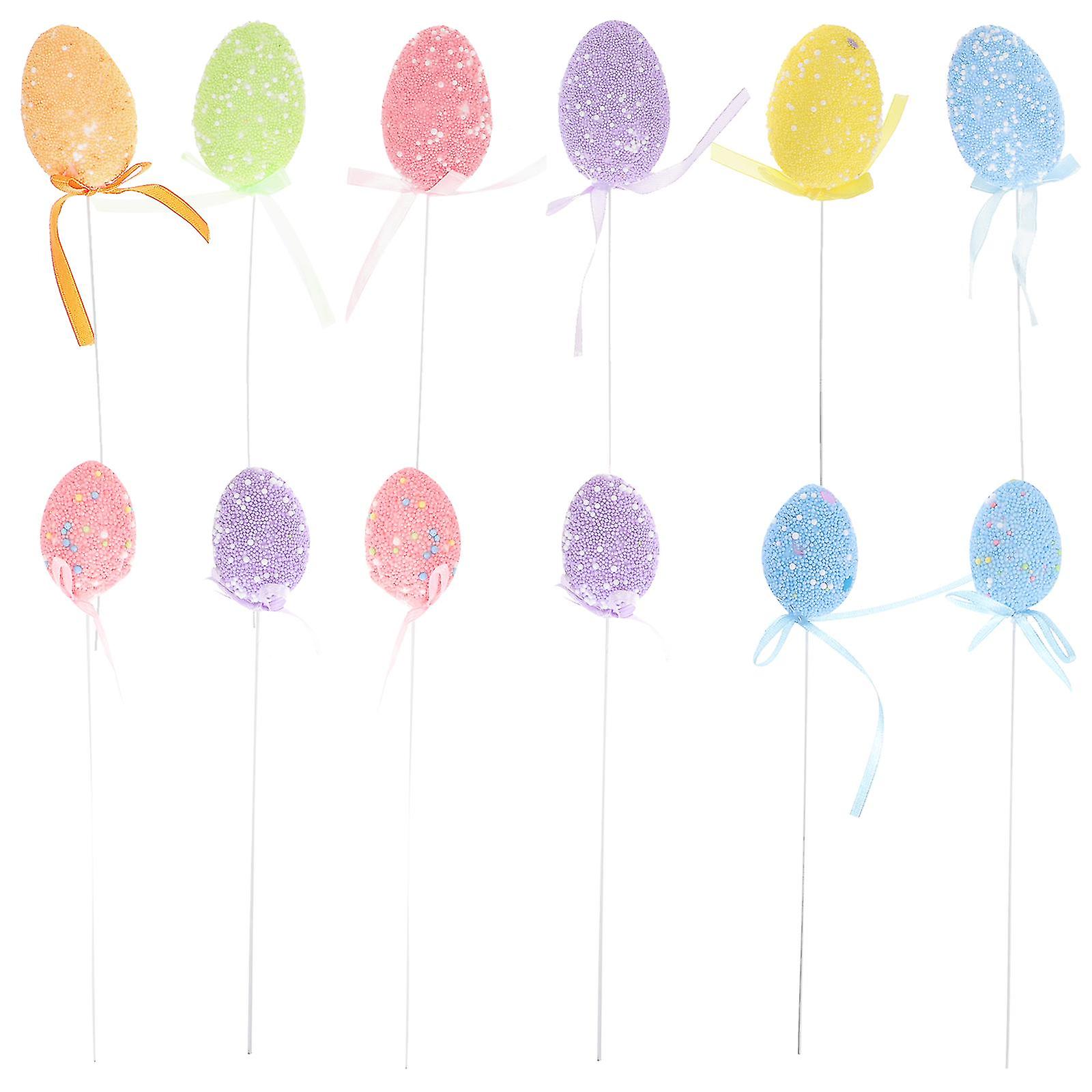 12pcs Eggs Cupcake Toppers Egg Ornaments Topper Easter Eggs Topper Decor