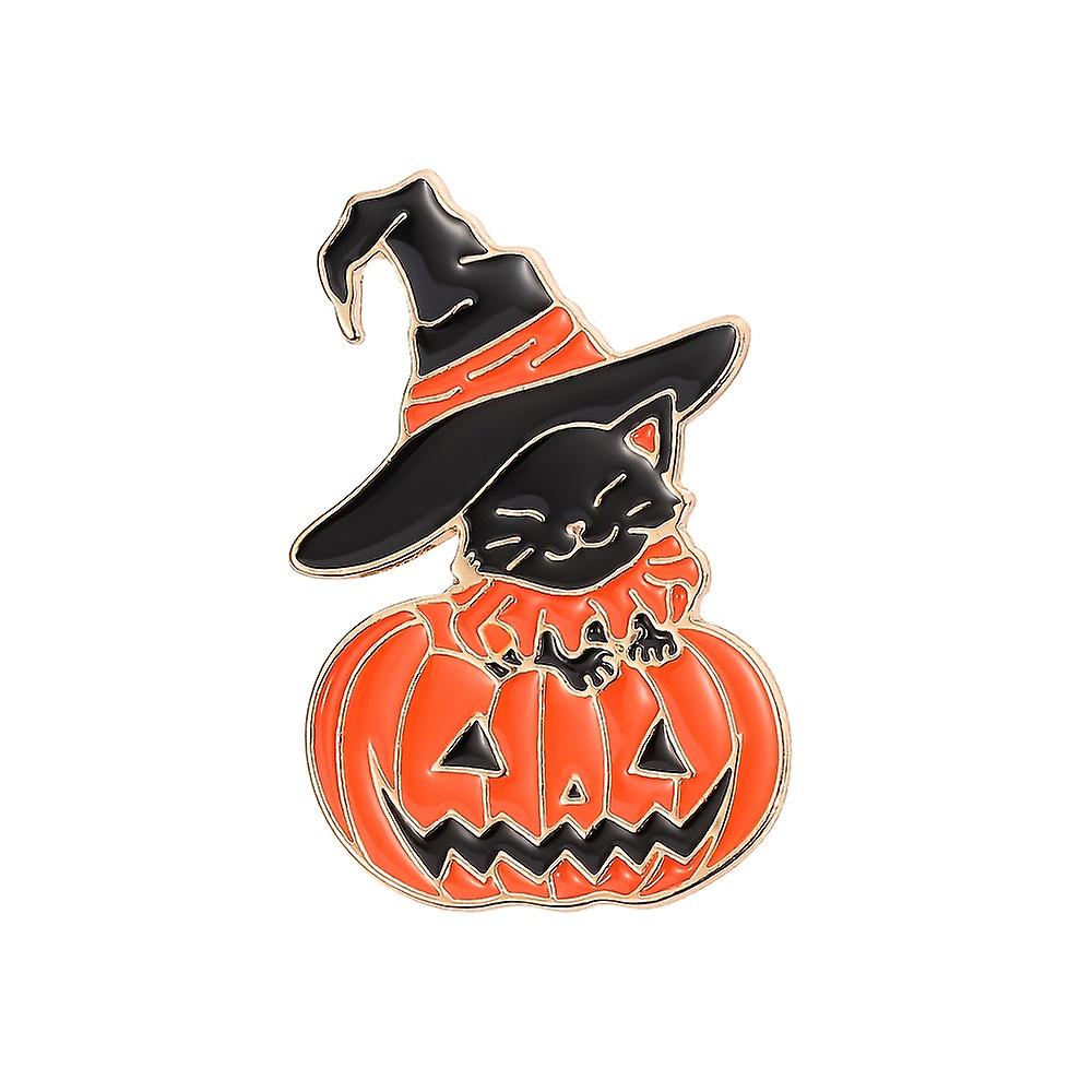 1pc Spooky Halloween Cat Hat Brooch - Enamel Drip Metal Badge