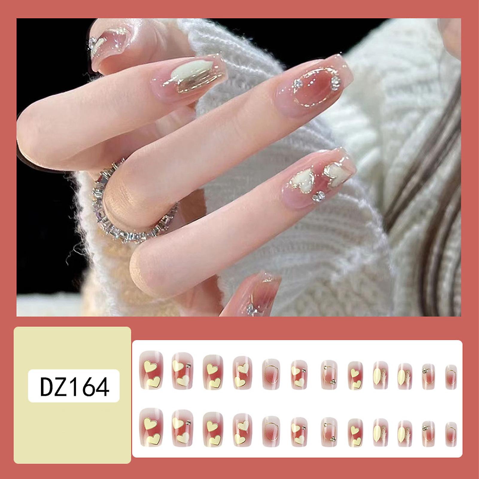 Heart Patterns Short Square Fake Nails Eco-friendly Abs Resin Material Nails